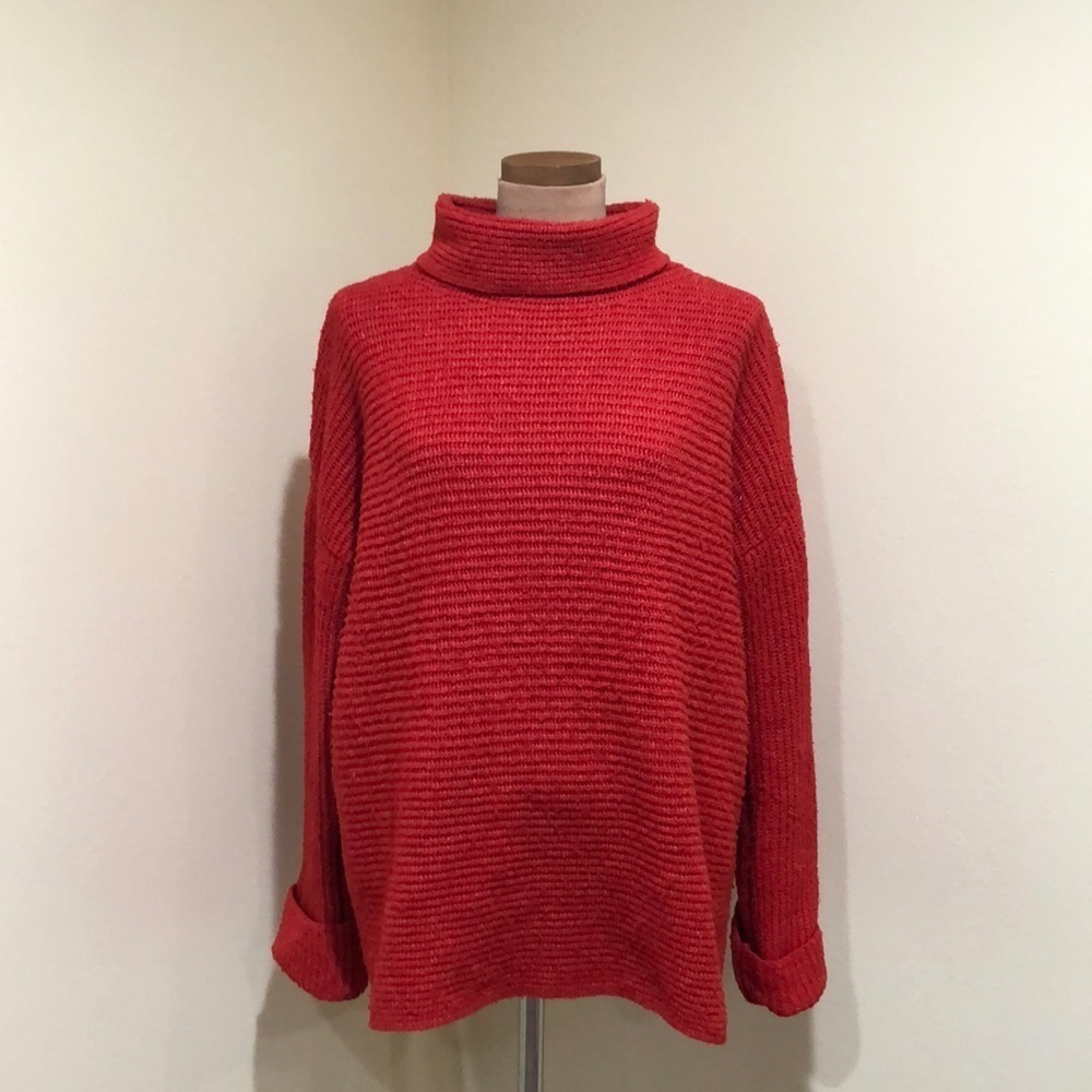 Anthropologie Pilcro Sweater Size Medium Vermillion Red Orange Ribbed Pullover - Picture 2 of 12
